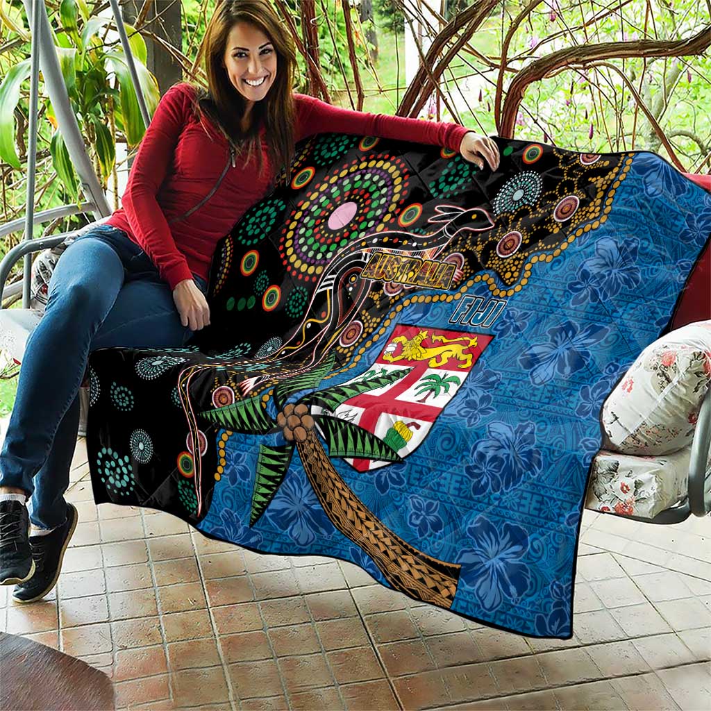 Fijian and Australian Culture Together Quilt Aboriginal Art and Tapa Motifs with Kangaroo and Palm Tree LT03 - Polynesian Pride