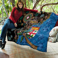 Fijian and Australian Culture Together Quilt Aboriginal Art and Tapa Motifs with Kangaroo and Palm Tree LT03 - Polynesian Pride
