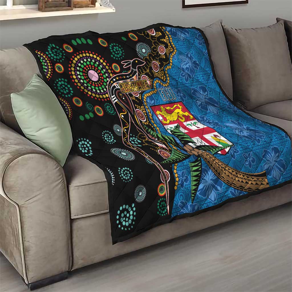 Fijian and Australian Culture Together Quilt Aboriginal Art and Tapa Motifs with Kangaroo and Palm Tree LT03 - Polynesian Pride