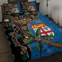 Fijian and Australian Culture Together Quilt Bed Set Aboriginal Art and Tapa Motifs with Kangaroo and Palm Tree LT03 Black - Polynesian Pride
