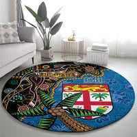 Fijian and Australian Culture Together Round Carpet Aboriginal Art and Tapa Motifs with Kangaroo and Palm Tree LT03 - Polynesian Pride