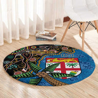 Fijian and Australian Culture Together Round Carpet Aboriginal Art and Tapa Motifs with Kangaroo and Palm Tree LT03 - Polynesian Pride