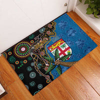 Fijian and Australian Culture Together Rubber Doormat Aboriginal Art and Tapa Motifs with Kangaroo and Palm Tree LT03 - Polynesian Pride