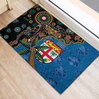 Fijian and Australian Culture Together Rubber Doormat Aboriginal Art and Tapa Motifs with Kangaroo and Palm Tree LT03 - Polynesian Pride