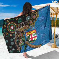 Fijian and Australian Culture Together Sarong Aboriginal Art and Tapa Motifs with Kangaroo and Palm Tree LT03 One Size 44 x 66 inches Black - Polynesian Pride