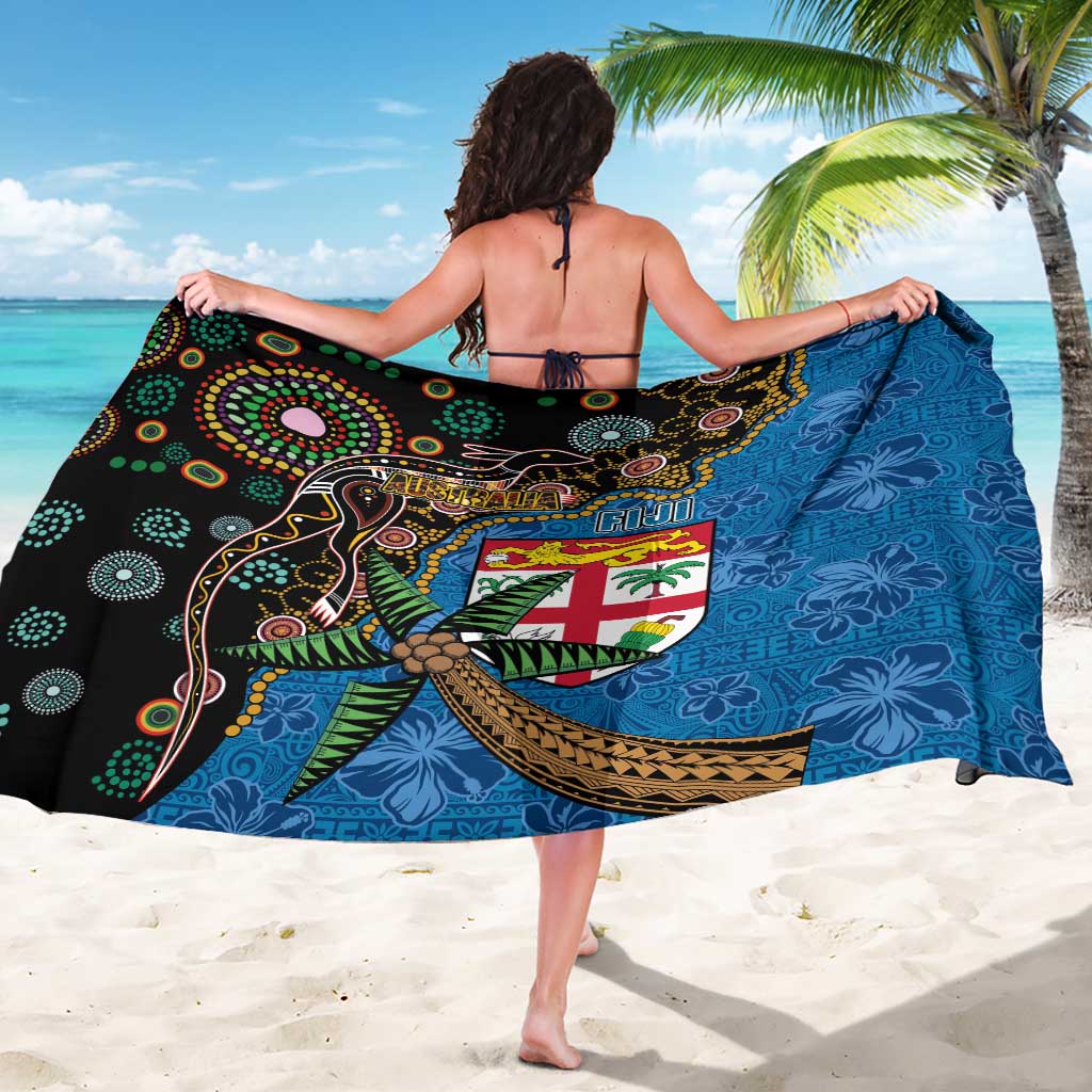 Fijian and Australian Culture Together Sarong Aboriginal Art and Tapa Motifs with Kangaroo and Palm Tree LT03 - Polynesian Pride