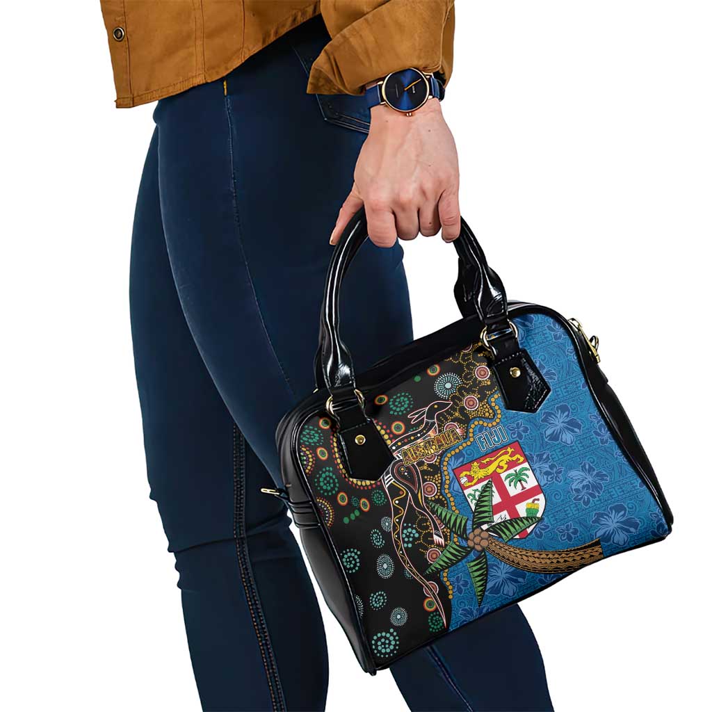 Fijian and Australian Culture Together Shoulder Handbag Aboriginal Art and Tapa Motifs with Kangaroo and Palm Tree LT03 - Polynesian Pride