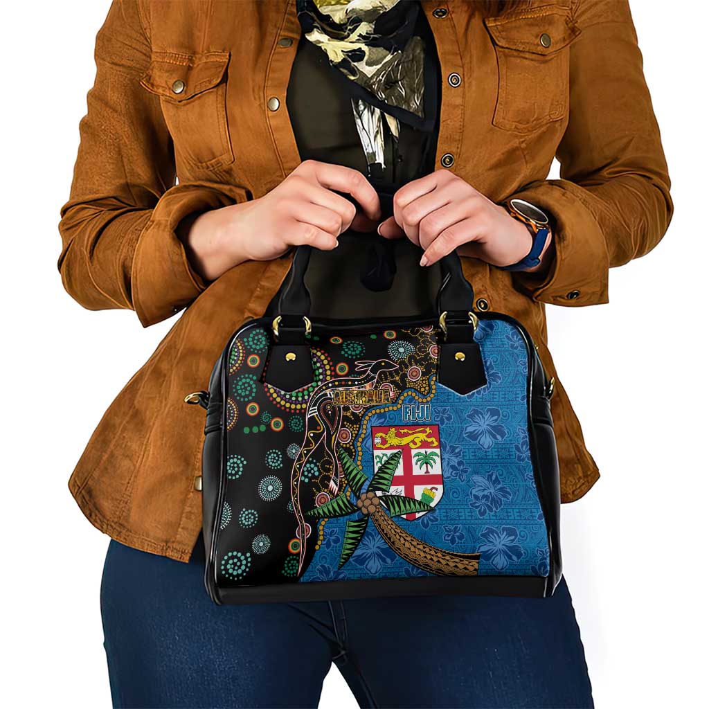 Fijian and Australian Culture Together Shoulder Handbag Aboriginal Art and Tapa Motifs with Kangaroo and Palm Tree LT03 - Polynesian Pride