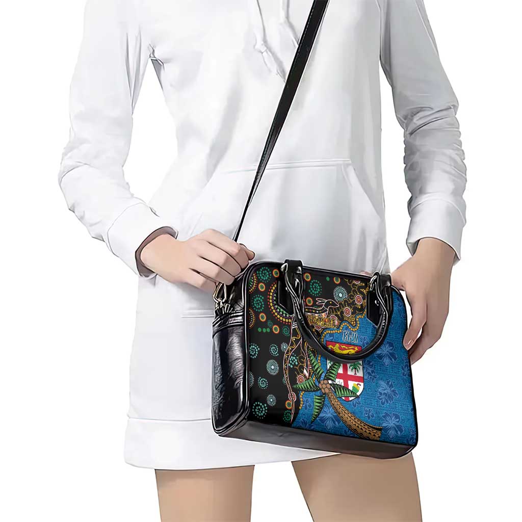 Fijian and Australian Culture Together Shoulder Handbag Aboriginal Art and Tapa Motifs with Kangaroo and Palm Tree LT03 - Polynesian Pride