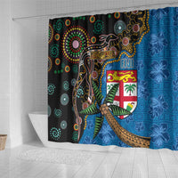 Fijian and Australian Culture Together Shower Curtain Aboriginal Art and Tapa Motifs with Kangaroo and Palm Tree LT03 - Polynesian Pride