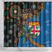 Fijian and Australian Culture Together Shower Curtain Aboriginal Art and Tapa Motifs with Kangaroo and Palm Tree LT03 - Polynesian Pride