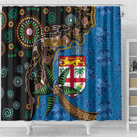 Fijian and Australian Culture Together Shower Curtain Aboriginal Art and Tapa Motifs with Kangaroo and Palm Tree LT03 - Polynesian Pride