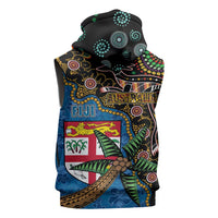 Fijian and Australian Culture Together Sleeveless Hoodie Aboriginal Art and Tapa Motifs with Kangaroo and Palm Tree LT03 - Polynesian Pride
