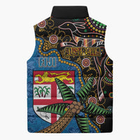 Fijian and Australian Culture Together Sleeveless Puffer Jacket Aboriginal Art and Tapa Motifs with Kangaroo and Palm Tree LT03 - Polynesian Pride