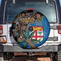 Fijian and Australian Culture Together Spare Tire Cover Aboriginal Art and Tapa Motifs with Kangaroo and Palm Tree LT03 Black - Polynesian Pride