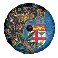 Fijian and Australian Culture Together Spare Tire Cover Aboriginal Art and Tapa Motifs with Kangaroo and Palm Tree LT03 - Polynesian Pride