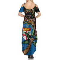 Fijian and Australian Culture Together Summer Maxi Dress Aboriginal Art and Tapa Motifs with Kangaroo and Palm Tree LT03 - Polynesian Pride