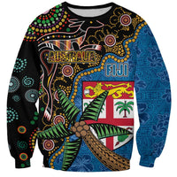 Fijian and Australian Culture Together Sweatshirt Aboriginal Art and Tapa Motifs with Kangaroo and Palm Tree LT03 Unisex Black - Polynesian Pride