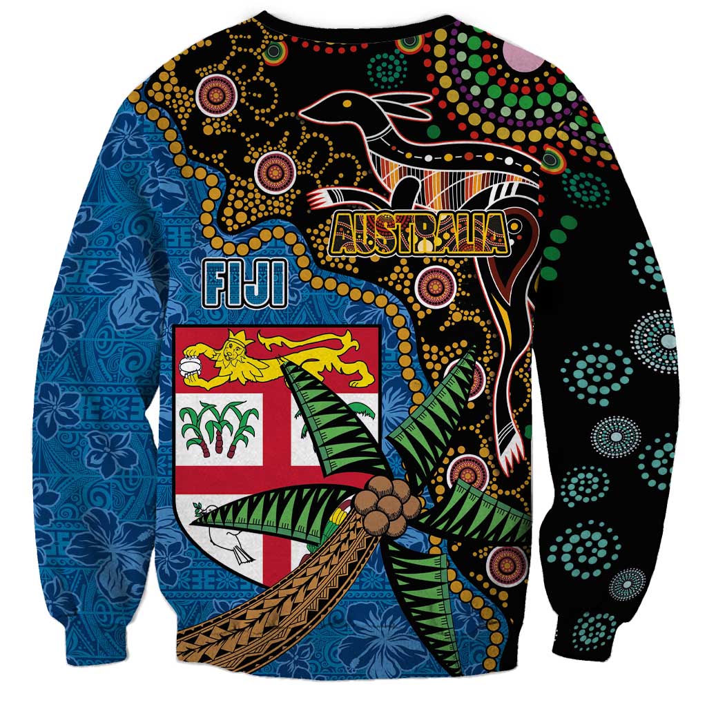 Fijian and Australian Culture Together Sweatshirt Aboriginal Art and Tapa Motifs with Kangaroo and Palm Tree LT03 - Polynesian Pride