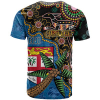 Fijian and Australian Culture Together T Shirt Aboriginal Art and Tapa Motifs with Kangaroo and Palm Tree LT03 - Polynesian Pride