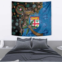 Fijian and Australian Culture Together Tapestry Aboriginal Art and Tapa Motifs with Kangaroo and Palm Tree LT03 - Polynesian Pride