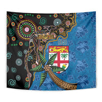 Fijian and Australian Culture Together Tapestry Aboriginal Art and Tapa Motifs with Kangaroo and Palm Tree LT03 - Polynesian Pride