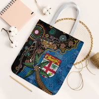 Fijian and Australian Culture Together Tote Bag Aboriginal Art and Tapa Motifs with Kangaroo and Palm Tree LT03 White Strap One Size Black - Polynesian Pride