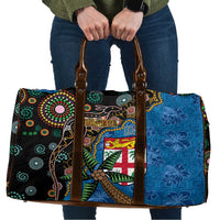 Fijian and Australian Culture Together Travel Bag Aboriginal Art and Tapa Motifs with Kangaroo and Palm Tree LT03 Black - Polynesian Pride