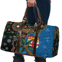 Fijian and Australian Culture Together Travel Bag Aboriginal Art and Tapa Motifs with Kangaroo and Palm Tree LT03 - Polynesian Pride
