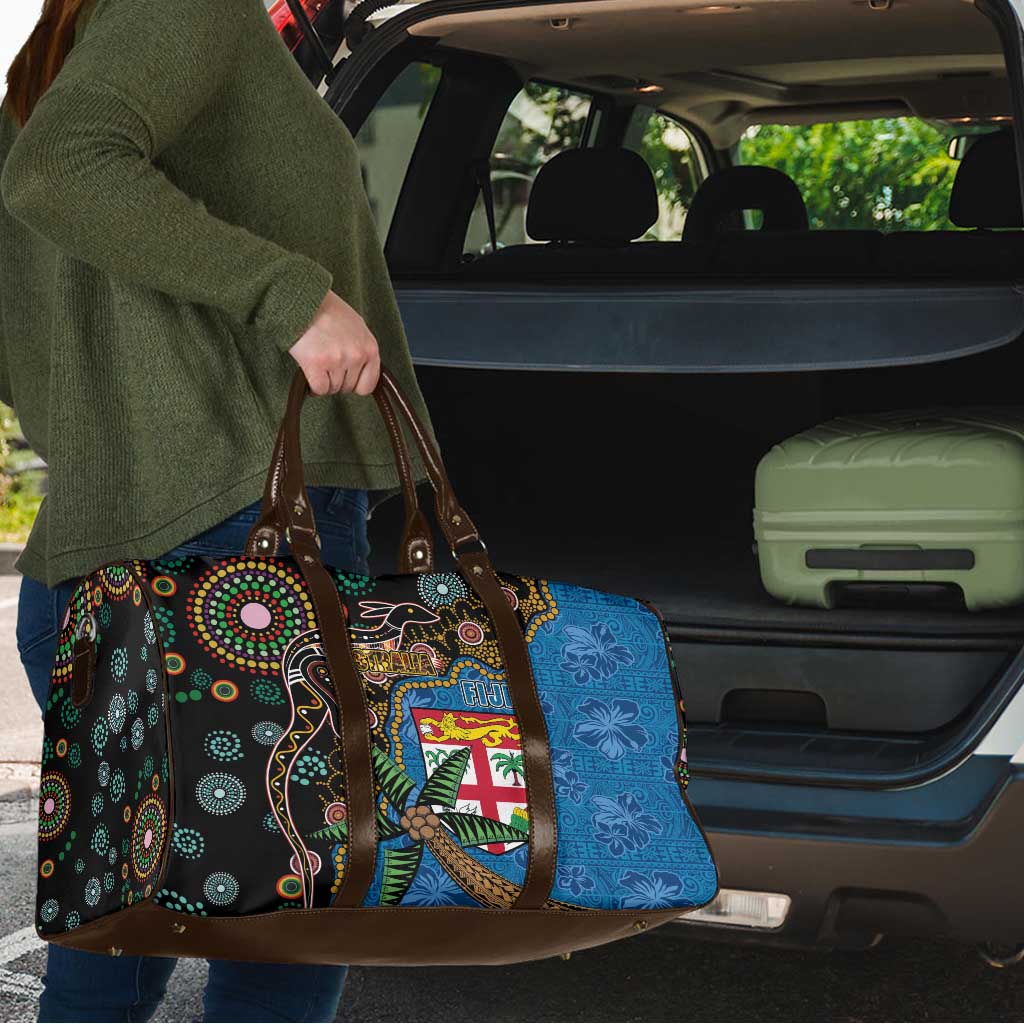Fijian and Australian Culture Together Travel Bag Aboriginal Art and Tapa Motifs with Kangaroo and Palm Tree LT03 - Polynesian Pride