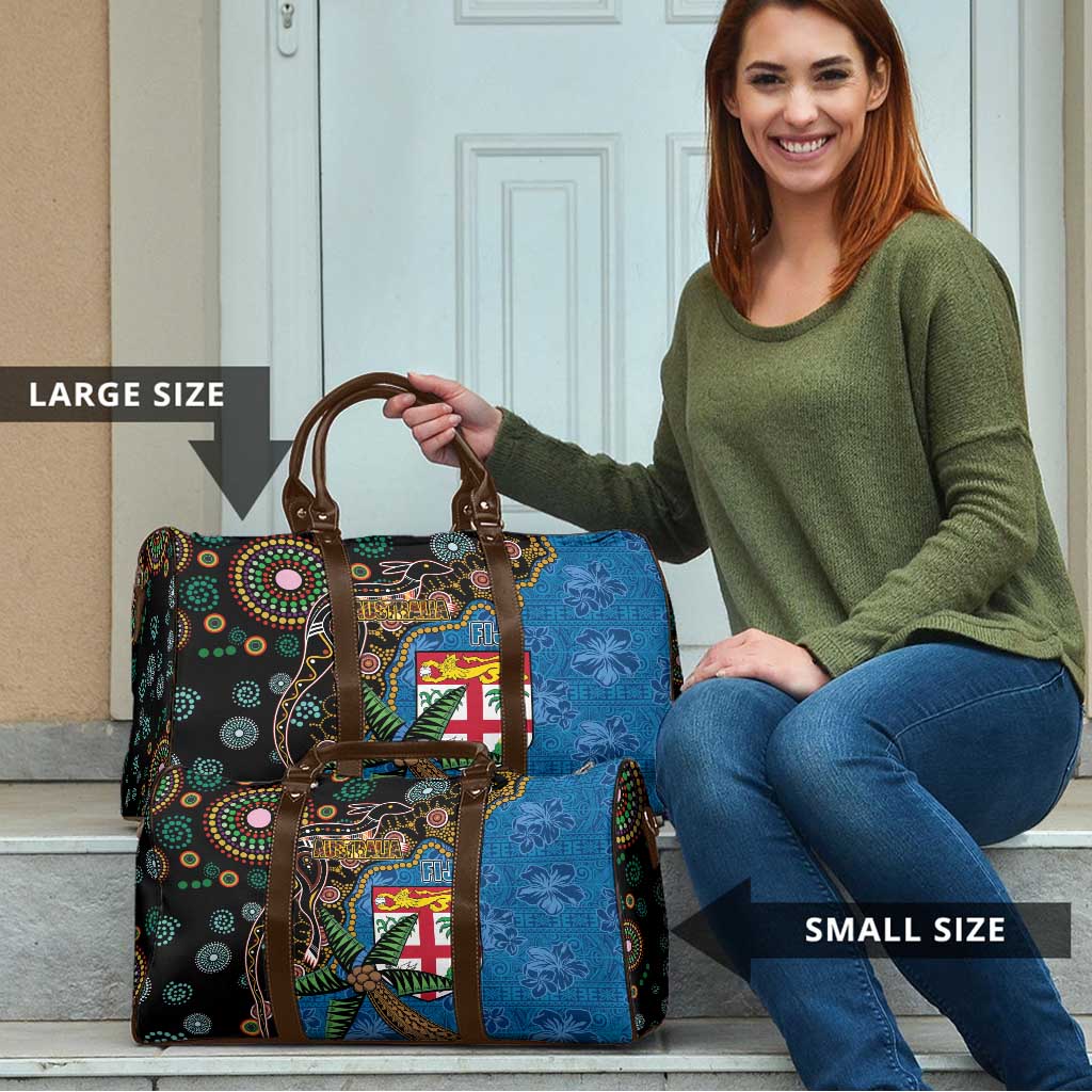 Fijian and Australian Culture Together Travel Bag Aboriginal Art and Tapa Motifs with Kangaroo and Palm Tree LT03 - Polynesian Pride