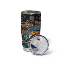 Fijian and Australian Culture Together Tumbler Cup Aboriginal Art and Tapa Motifs with Kangaroo and Palm Tree LT03 - Polynesian Pride