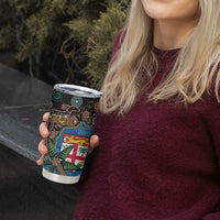 Fijian and Australian Culture Together Tumbler Cup Aboriginal Art and Tapa Motifs with Kangaroo and Palm Tree LT03 - Polynesian Pride