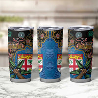 Fijian and Australian Culture Together Tumbler Cup Aboriginal Art and Tapa Motifs with Kangaroo and Palm Tree LT03 - Polynesian Pride