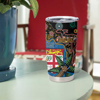Fijian and Australian Culture Together Tumbler Cup Aboriginal Art and Tapa Motifs with Kangaroo and Palm Tree LT03 - Polynesian Pride