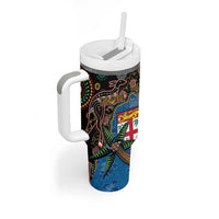 Fijian and Australian Culture Together Tumbler With Handle Aboriginal Art and Tapa Motifs with Kangaroo and Palm Tree LT03 - Polynesian Pride