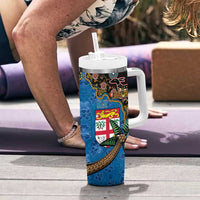 Fijian and Australian Culture Together Tumbler With Handle Aboriginal Art and Tapa Motifs with Kangaroo and Palm Tree LT03 - Polynesian Pride