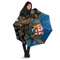 Fijian and Australian Culture Together Umbrella Aboriginal Art and Tapa Motifs with Kangaroo and Palm Tree LT03 - Polynesian Pride
