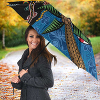 Fijian and Australian Culture Together Umbrella Aboriginal Art and Tapa Motifs with Kangaroo and Palm Tree LT03 - Polynesian Pride