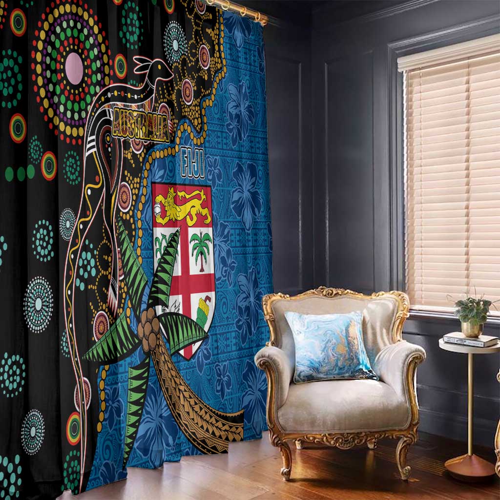 Fijian and Australian Culture Together Window Curtain Aboriginal Art and Tapa Motifs with Kangaroo and Palm Tree LT03 - Polynesian Pride