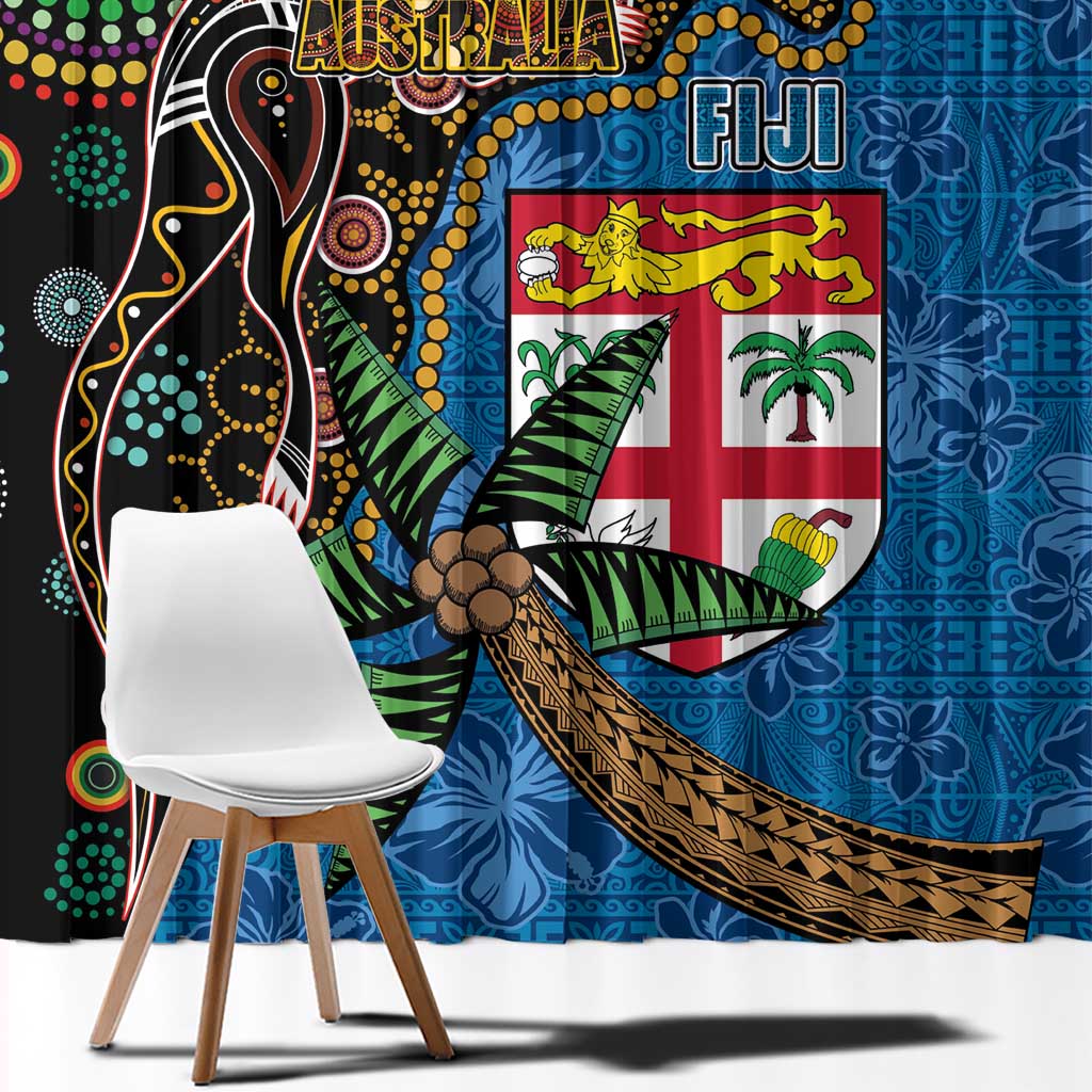 Fijian and Australian Culture Together Window Curtain Aboriginal Art and Tapa Motifs with Kangaroo and Palm Tree LT03 - Polynesian Pride