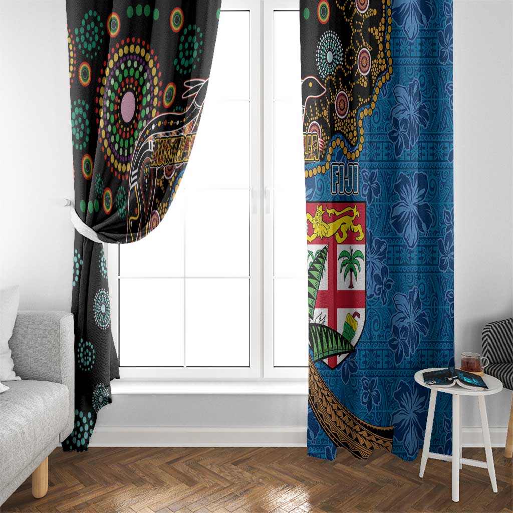 Fijian and Australian Culture Together Window Curtain Aboriginal Art and Tapa Motifs with Kangaroo and Palm Tree LT03 - Polynesian Pride