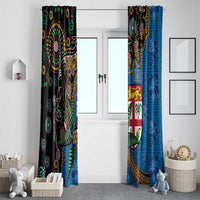 Fijian and Australian Culture Together Window Curtain Aboriginal Art and Tapa Motifs with Kangaroo and Palm Tree LT03 - Polynesian Pride