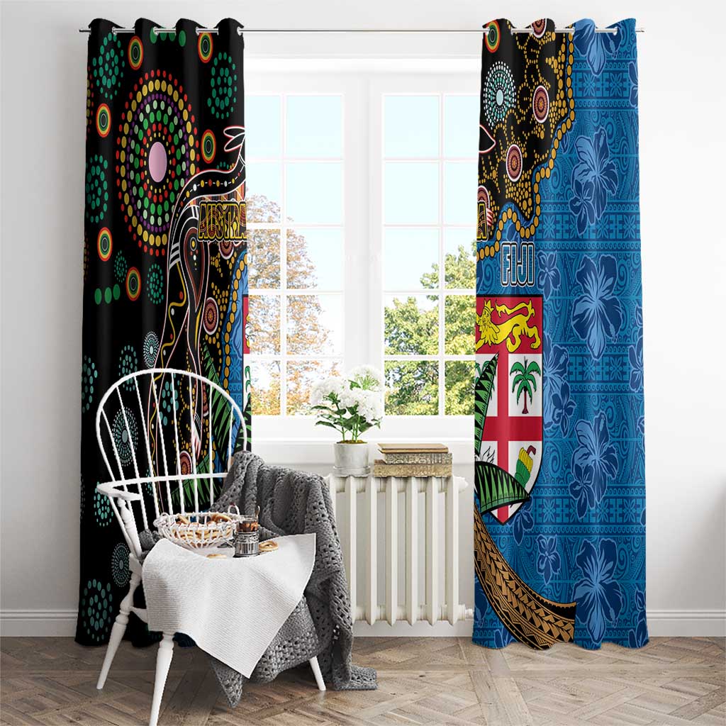 Fijian and Australian Culture Together Window Curtain Aboriginal Art and Tapa Motifs with Kangaroo and Palm Tree LT03 - Polynesian Pride