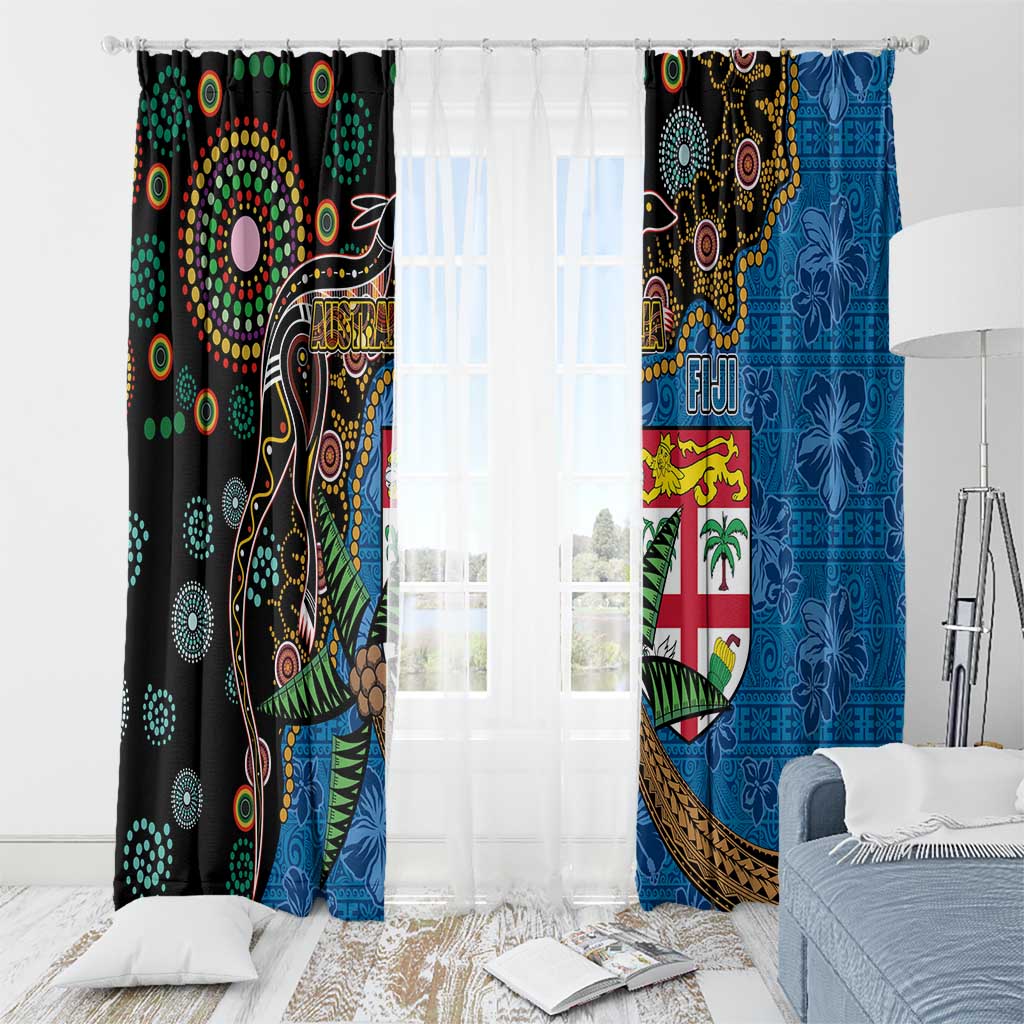 Fijian and Australian Culture Together Window Curtain Aboriginal Art and Tapa Motifs with Kangaroo and Palm Tree LT03 - Polynesian Pride