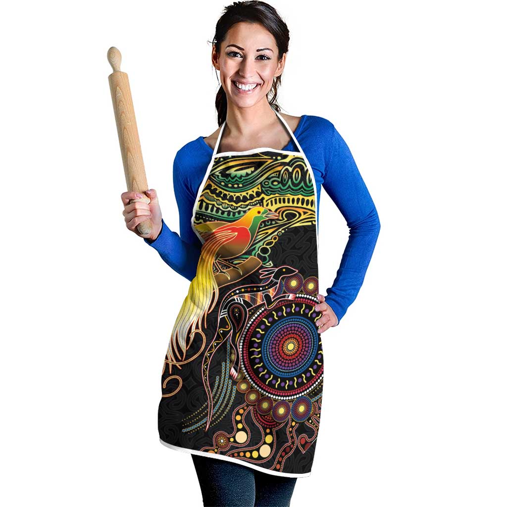 Papua New Guinea and Australia Together Apron Bird of Paradise and Kangaroo Melanesian Aboriginal Motifs LT03 - Polynesian Pride