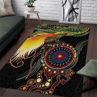 Papua New Guinea and Australia Together Area Rug Bird of Paradise and Kangaroo Melanesian Aboriginal Motifs LT03 Black - Polynesian Pride