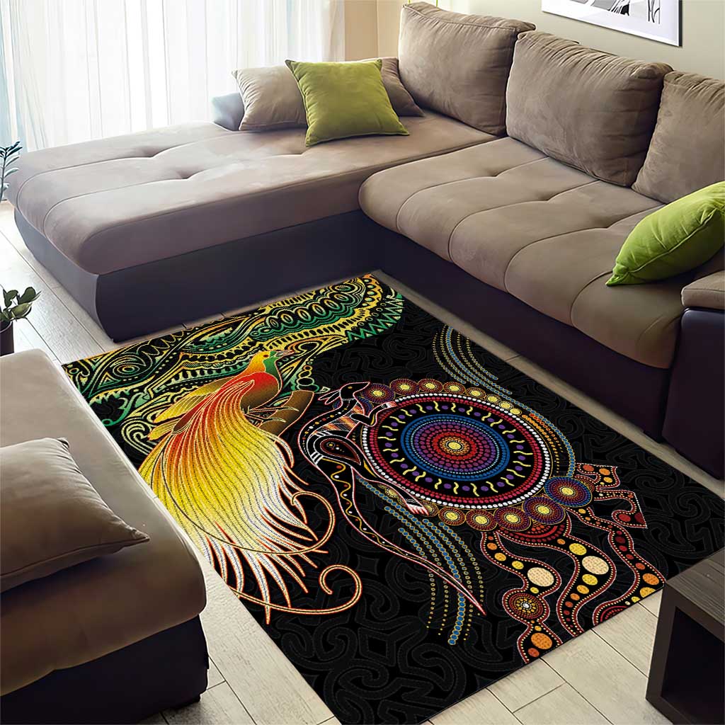 Papua New Guinea and Australia Together Area Rug Bird of Paradise and Kangaroo Melanesian Aboriginal Motifs LT03 - Polynesian Pride