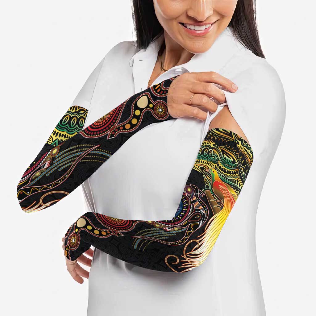 Papua New Guinea and Australia Together Arm Sleeves Bird of Paradise and Kangaroo Melanesian Aboriginal Motifs LT03 - Polynesian Pride