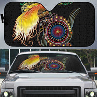 Papua New Guinea and Australia Together Auto Sun Shade Bird of Paradise and Kangaroo Melanesian Aboriginal Motifs LT03 Black - Polynesian Pride
